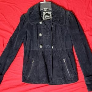 Dark blue real leather jacket by Guess size xs